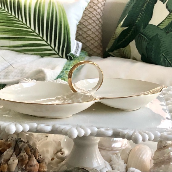 Mikasa 24 Karat Bone China Leaf Rose 2 Part Dish - Picture 3 of 9